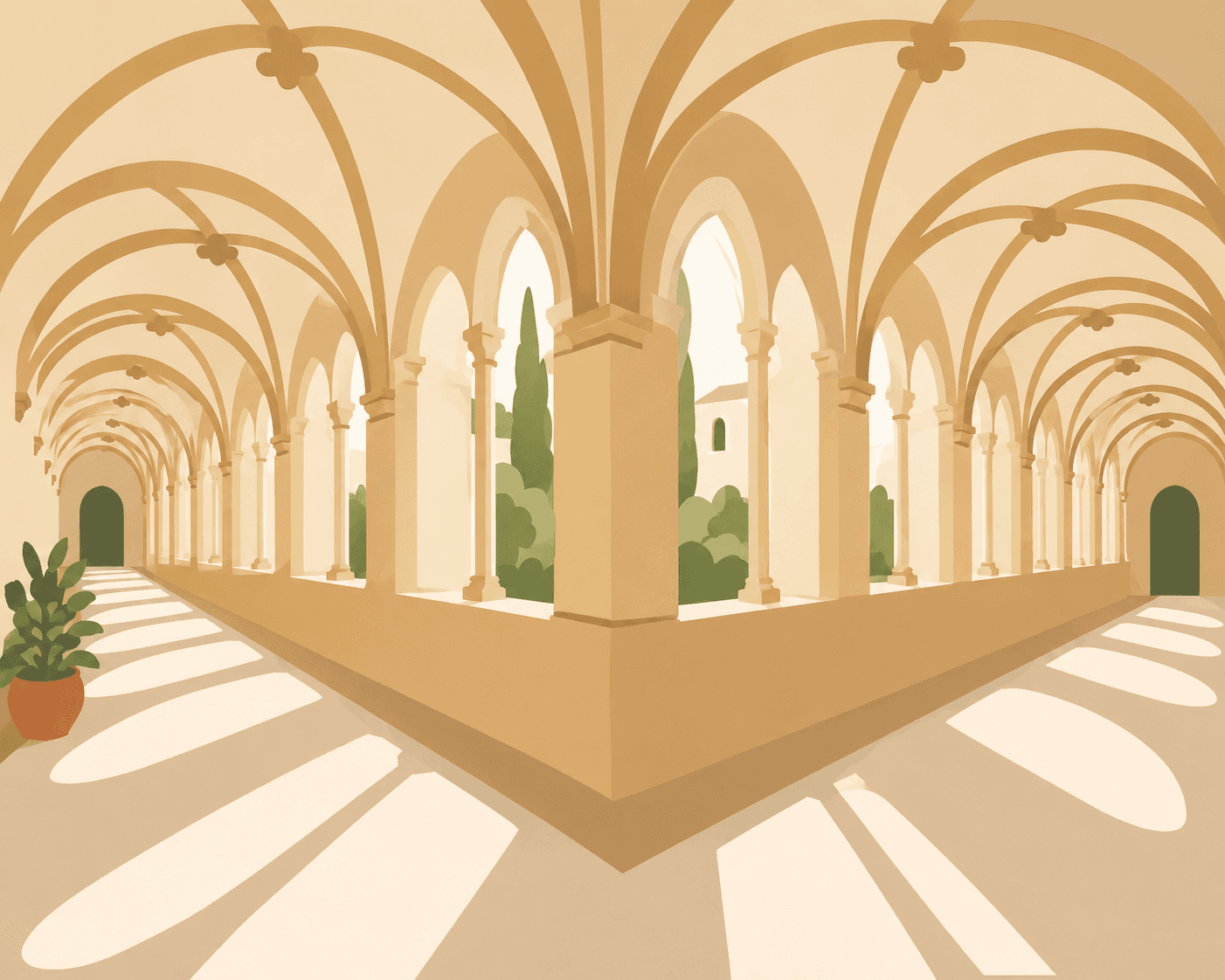 Ilustración del claustro del Monasterio de Sant Jeroni de la Murtra, Badalona